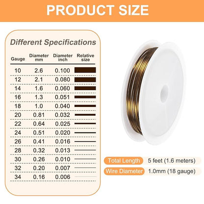 HARFINGTON 5ft Jewelry Wire, 18 Gauge (1mm) Brass Craft Soft Metal Tarnish Resistant Copper Beading Wire for Jewelry Making Supplies Crafting, Ancient Blue
