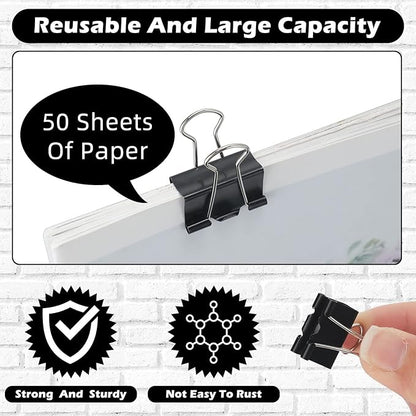 Yexiya 1000 Pcs Binder Clips Bulk Assorted Sizes Black Paper Clips Small Binder Clips Office Clips Bulk Mini Paper Clamps Multi Sizes for School Teachers Office Supplies (0.75 Inch)