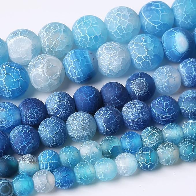 36PCS 10MM Blue Frosted Agate Stone Beads Energy Healing Beads for DIY Jewelry Bracelet Necklace Making for Jewelry Making15Inch…
