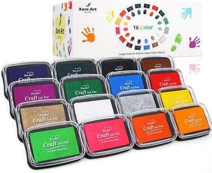 Large Finger Ink Pads for Kids Washable Craft Ink Stamp Pads, 16 Color DIY for Rubber Stamps, Paper, Scrapbooking, Wood Fabric, Best Gift for Kids(Each Sponge Size 2.87"X1.77")