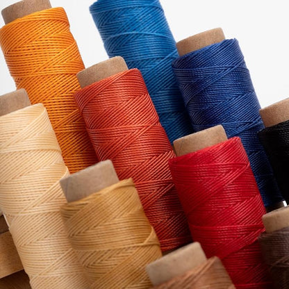 WUTA Leather Waxed Thread Round Polyester Sewing Threads with 12 Pcs Needles and Storage Bag Leather Craft Hand Stitching Line DIY Bracelet Thread Repair Work Cord (0.45mm