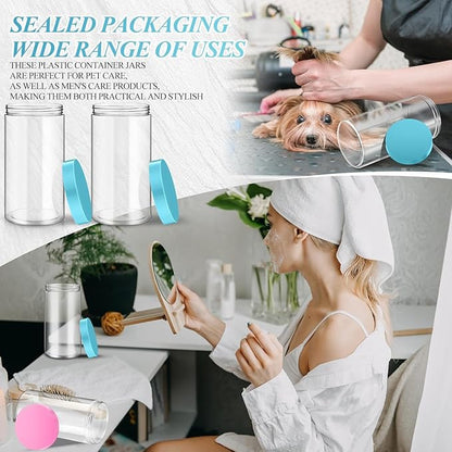 SATINIOR 12 Pack 32 oz Plastic Container Jars with Lids Round Clear Travel Cosmetic Container Slime Jars for Toiletries, Lotion, Cream, Ointments, Makeup, Rhinestone, Samples, Kitchen Storage(Blue)