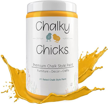 Chalky Chicks All-in-One Chalk Paint for Furniture or Cabinet - 32 Fl Oz - Matte Finish Bees Knees (Yellow) for Metal, Wood Furniture Paint - No Sanding All-in-One for Home Decor & Crafts, USA Made