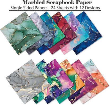 YASMEN Scrapbook Paper Pad 6×6, Marbled Pattern Watercolor Paper, 24 Sheets Single-Sided Colorful Cardstock Paper, Craft Card Making Paper Pack Scrapbooking Journal Supply Designer Art Paper Pad