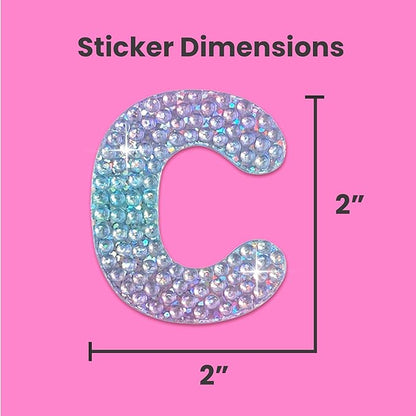 StickerBeans® Rhinestone Alphabet Letter Sticker C - Unique Sparkly Design 2” x 2” Cut-to-Shape Adhesive - Personalization, Collecting, Gifting, Scrapbooking, Decorating Laptops, Phone Cases, All Ages
