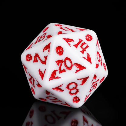 7-Die DND Dice Set Halloween Pattern Polyhedral Dice Set with Leather Bag, Skull Die D&D Die for RPG Table Games (Halloween Pattern-White/Red Number)