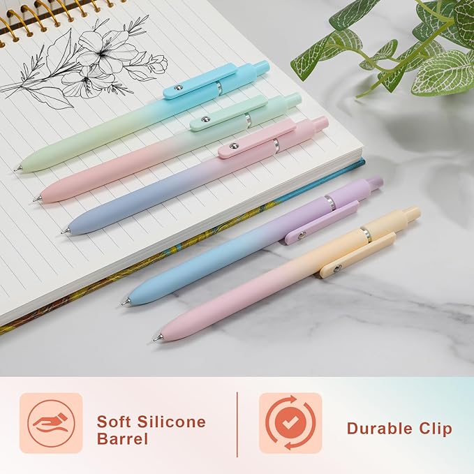 Gel Pens, 5Pcs Smooth Writing Medium Point 0.7mm Pens for Journaling, Black Ink Cute Stationary Office Desk Accessories, Aesthetic School Office Supplies for Women (5Pcs Gradient-Black Ink)