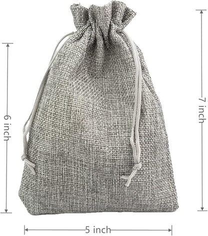 Palmhomee Pack of 25 Burlap Gift Bags with Drawstring Linen Jewelry Pouches Wedding Hessian Jute Bags for Birthday Jewelry and Treat Pouches Party Wedding Favors Gift Art and DIY Craft (5x7 Inch, Gray)