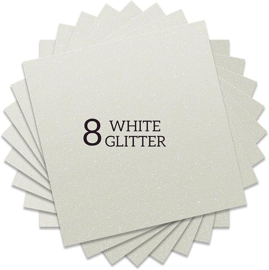 Rainbow White Glitter HTV Heat Transfer Vinyl Bundle 8 Sheets-12 x12 Iron on for DIY Shirts Gifts