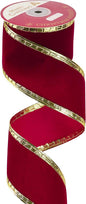 MEEDEE Burgundy Velvet 2.5 Inch Dark Red Christmas Ribbon 10 Yards Wired with Gold Greek Key Edge for Tree Decoration
