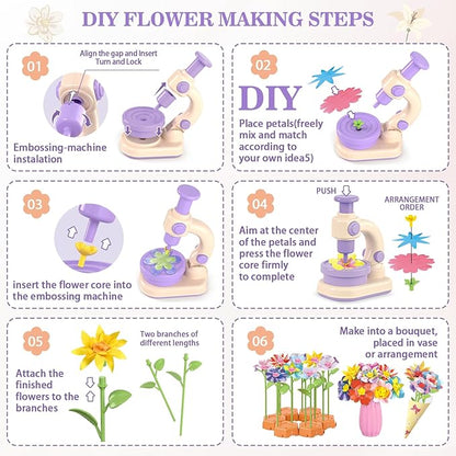 Fabric Flower Bouquets Toys, DIY Arts and Crafts Toys for Kids 4-8, Making Kit Build Own Bouquet, DIY Educational Activities Flower Making Kit Toys for Toddlers, Birthday Gifts for Girls