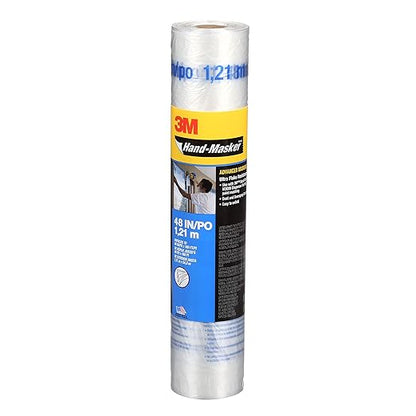3M Hand Masker Advanced Masking Film, 48 in x 180 ft, Static Cling Keeps Film in Place, Prevents Liquids From Bleeding Through, Flake Resistant, For Indoors & Outdoors Use, 1 Roll (AMF48)
