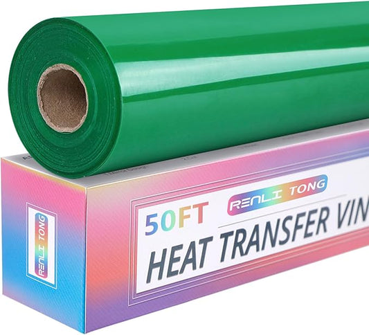 RENLITONG Green Iron on Vinyl 12Inch by 50ft Roll HTV Heat Transfer Vinyl for T-Shirt HTV Rolls for All Cutter Machine - Easy to Cut & Weed for Heat Transfer Design