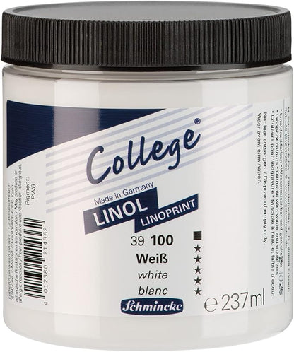Schmincke - College Linol, artists' lino printing inks, white 237 ml, 39100053, low-odour water-based lino printing ink, lightfast, even print