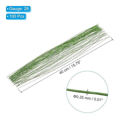 PATIKIL 28 Gauge 16" Floral Stem Wire, 100 Pcs Paper Wrapped Iron Artificial Flower Stem Accessories for DIY Bouquet Stem and Craft Decoration, Light Green