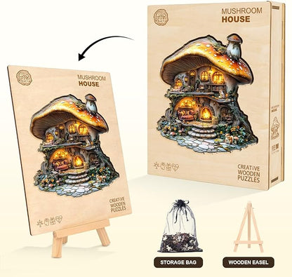 Wooden Puzzles for Adults, Mushroom House Puzzles, Wood Adult Puzzle, Birthday Gifts for Puzzle Lover (L-13.1 * 13.4 in 290pcs)