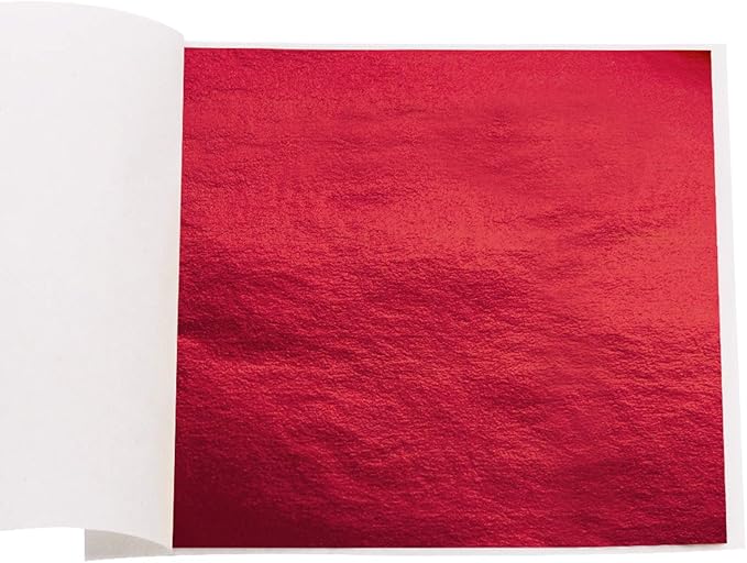 KINNO 100 Sheets Imitation Gold Foil Sheets - Leaf Paper for Arts Decoration, Sculpture, Gilding, Nails, Handcrafts, Picture Frames, Paintings, Furniture, Wall (red)