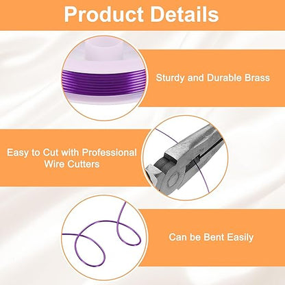 HARFINGTON 5ft Jewelry Wire, 18 Gauge (1mm) Brass Craft Soft Metal Tarnish Resistant Copper Beading Wire for Jewelry Making Supplies Crafting, Purple