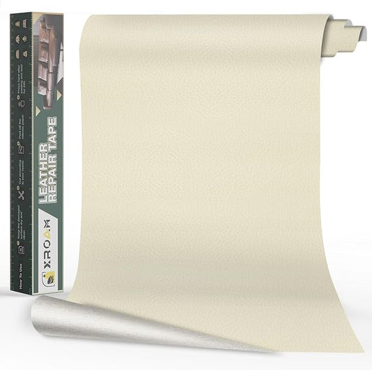 Leather Repair Tape, 16x40 inch Leather Patches for Furniture, Self Adhesive Leather Repair Patch for Sofas, Couches, Leather Covers, Seats, Chairs, Vinyl Repair Tape Beige White