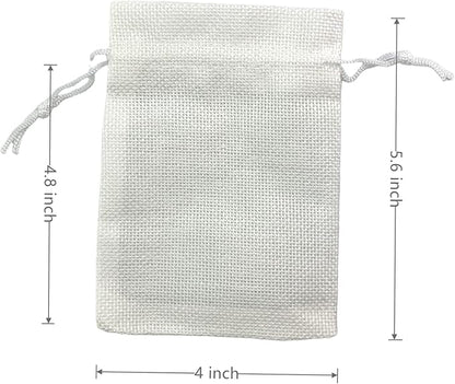 Palmhomee Pack of 25 Burlap Gift Bags with Drawstring Linen Jewelry Pouches Wedding Hessian Jute Bags for Birthday and Treat Pouches Party Wedding Favors Gift (4x5.6 Inch, White)