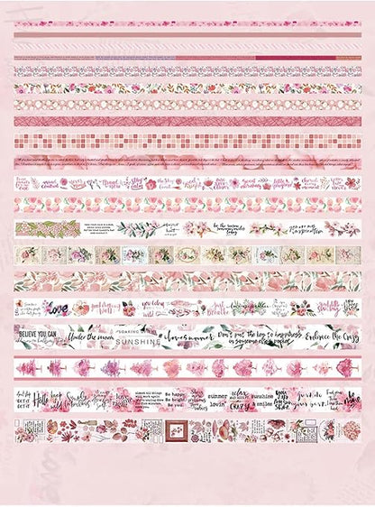 MAFELOE Decorative Vintage Washi Tapes Set 20 Rolls 2 Meters Long, Adhesive Scrapbook Junk Journaling Art Craft Collage Supplies-Forest Dream Series-Pink (WT-M4-SLMJ)