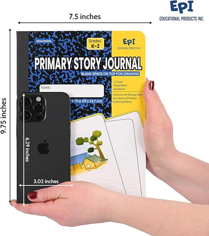EPI Marble Hardcover Primary Ruled Composition Notebook | 200 Pages (100 Sheets), 9.75 x 7.5 in, Sturdy Sewn Binding | School, Office, Journaling, Notes - 4 Pack