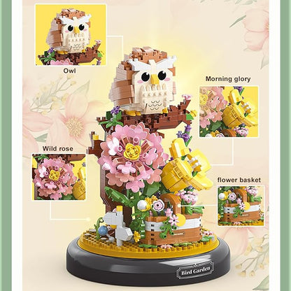 Owl Flower Bouquet Building Set Plants Friend Set Adults Bonsai Tree Party Favors for Kids Animal Building Blocks Set Valentine's Birthday Gift for Girlfriend Boys Girls Age 6-12+(Owl Garden)