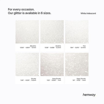 Hemway Polyurethane & Epoxy Resin Glitter 100g / 3.5oz Metallic Crystal Flake Additive for Flooring Jewelry Tumblers Glass Pigment - Extra Chunky (1/24" 0.040" 1mm) - White Iridescent