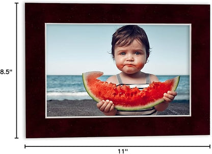 8.5x11 Mat Bevel Cut for 7x9 Photos - Acid Free Dark Red Suede Precut Matboard - For Pictures, Photos, Framing - 4-ply Thickness