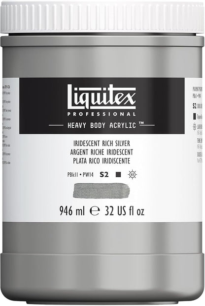 Liquitex Professional Heavy Body Acrylic Paint, 32-oz (946ml) Pot, Iridescent Rich Silver