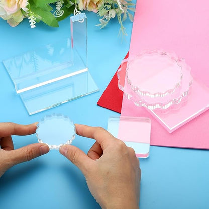 PATIKIL Acrylic Stamp Block, 1 Pack Clear Stamping Block with Grid Lines Decorative Mounting Blocks Set Rectangle for Scrapbooking DIY Crafts Cards Making
