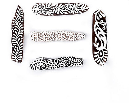 Hashcart | Set of 5 | Mehndi Print Blocks Border Pattern Wooden Stamp, Handcarved Indian Textile Printing Blocks for Crafting on Fabric Clay & Henna Tattoo Saree Border Paper Print Pottery Stamps