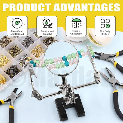 Mardatt 1488Pcs Jewelry Making Supplies Kit - Magnifying Glass, Pliers, Wires, Chain, Jump Ring Opener, Tweezers