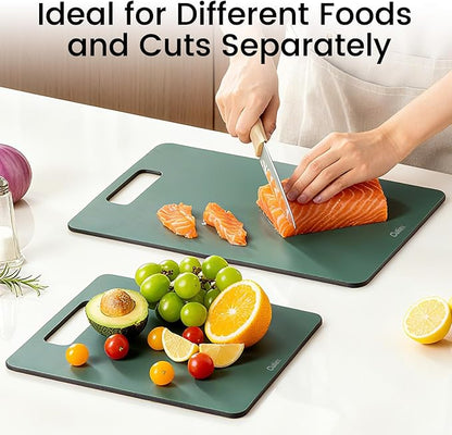 Cutting Boards for Kitchen [Set of 2], Wood Fiber Composite Cutting Board, Dishwasher Safe, Non Slip Non Toxic Chopping Board for Meat Vegetables Fruit Cheese - Green