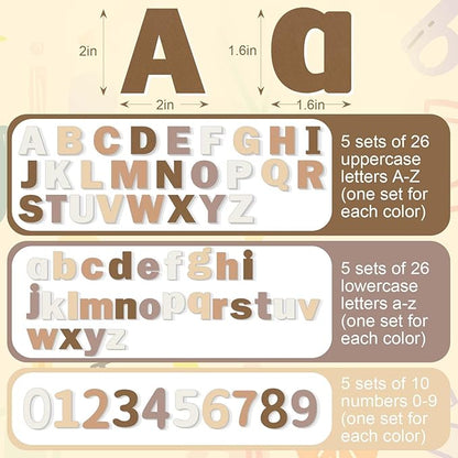 Breling 310 Pieces Felt Bulletin Board Letters Sticker with Number, 2" Bulk Self Adhesive ABC Upper Lowercase Sticky Letter for Christmas Gift Poster Bulletin Board Classroom(Brown Color)