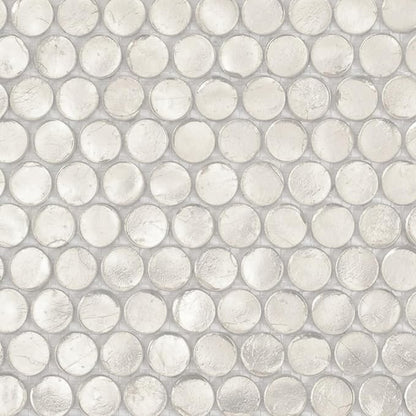 Silver Penny Round Mosaic Glass Tile – 12.2 x 12.2 Inch - 10 Sheet Pack - Luxurious Design for Bathroom Walls, Kitchen Backsplash, Shower Walls - Elegant Wall Decor - NOT Peel and Stick Tile