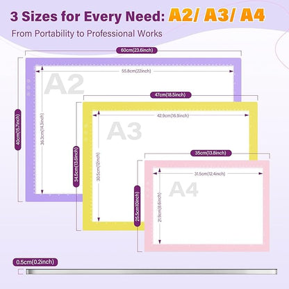 ZEXALIGHT A2 Light Box for Tracing, Light Pad for Diamond Painting with 8 Levels/Stepless Dimming Brightness and 3 Color Modes, Ultra-Thin Copy Board Light Table for Artists Tracing Drawing (Pink)