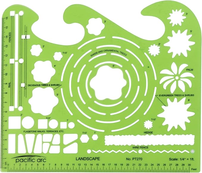 Pacific Arc Landscape Template Guide, with Trees, Shrubs, Hedges, Fences, Flagstone Walks, and Terraces