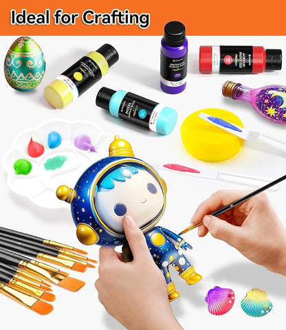 64 PCS Classic & Pastel & Metallic & Glow in the Dark Acrylic Paint Set with 12 Brushes, 2 Knives & Palette, 48 Colors Art Craft Paint for Beginners, Halloween Pumpkin Canvas Ceramic Rock Painting Kit