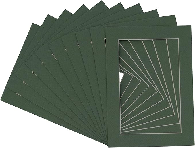 8x10 Mat for 6x8 Photo - Precut Hunter Green Picture Matboard for Frames Measuring 8 x 10 Inches - Bevel Cut Matte to Display Art Measuring 6 x 8 Inches - Acid Free Pack of Ten MATS