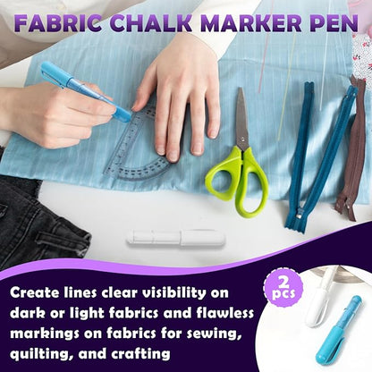 2PCS Sewing Chalk for Fabric, Wipeable and Washable Fabric Chalk for Sewing, Tailors Chalk for Fabric Etailed Marking on Fabrics, Cottons, Leathers - Blue, White
