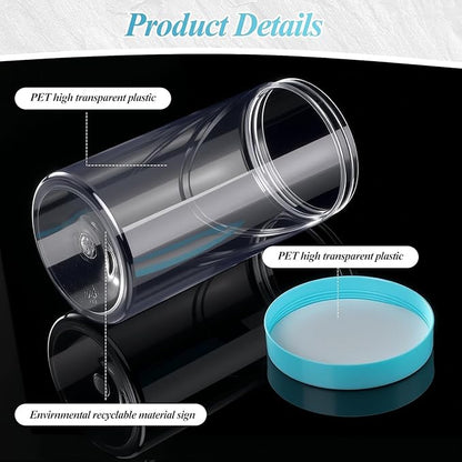 SATINIOR 12 Pack 32 oz Plastic Container Jars with Lids Round Clear Travel Cosmetic Container Slime Jars for Toiletries, Lotion, Cream, Ointments, Makeup, Rhinestone, Samples, Kitchen Storage(Blue)