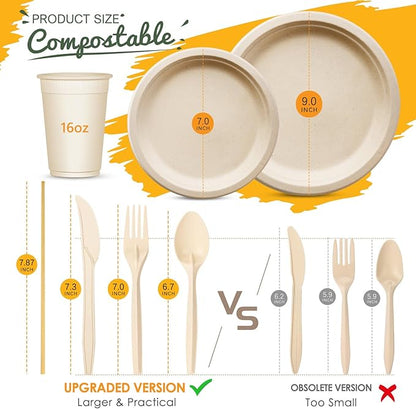 Gezond Compostable Paper Plates - 700pcs Biodegradable Heavy-duty Brown Plates Set for Party