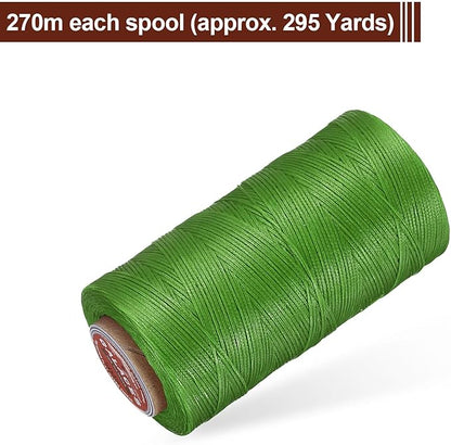 uxcell Flat Leather Sewing Waxed Thread, 270m / 295 Yards Polyester Wax String, 150D Wax Stitching Cord for Leather Crafts, Bookbinding, Bracelets Braided, Light Green
