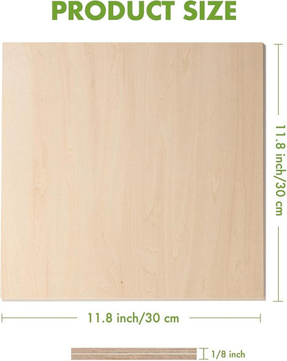 ROBOTIME 3mm Plywood 6 Pcs, 1/8 Maple Plywood for Laser Cutting & Engraving, Thin Maple Boards 12"x12" Wood Sheets