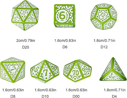 7-Die DND Dice Set New Pattern Polyhedral Dice Set with Leather Bag D&D Die for RPG Table Games(Green White)