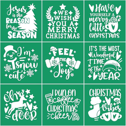 Reusable Self Adhesive Silk Screen Stencil Christmas Tree Snowman Deer Joy Stencils Silk Screen Transfer Winter Xmas Mesh Stencil for Craft on Wood, Fabric, Mug, Window, DIY Home Christmas Decor