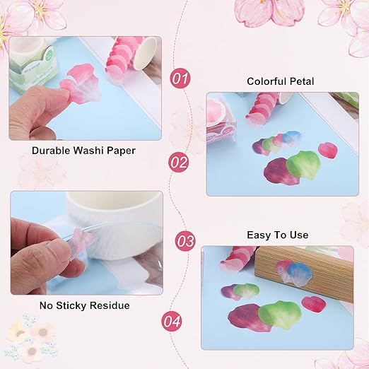 uxcell 2 Rolls Petal Washi Tape, 80 Pieces Floral Decorative Tape Colored Masking Tapes Crafting Supplies for DIY Crafts, Gift Wrapping, Scrapbook, Party Decorations, Small Violet