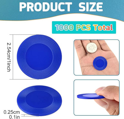 Coopay 1000 Pieces Plastic Poker Chips, Bingo Chips Bulk Learning Counters Disks Poker Card Game, Counting Markers for Math Practice, Game Tokens and Teaching Rewards, 25 mm/ 1 Inch (Blue)