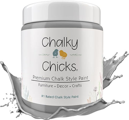 Chalky Chicks All-in-One Chalk Paint for Furniture or Cabinet - 16 Fl Oz - Matte Finish Mad Cloud (Light Gray) for Metal, Wood Furniture Paint - No Sanding All-in-One for Home Decor & Crafts, USA Made